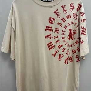 Palm Angels Cream T-Shirt with Red Graphic